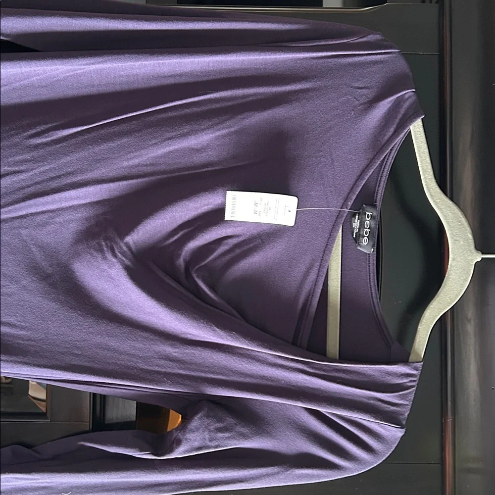 Bebe Deep Purple Draped Neck Dress, M, NWT - Picture 3 of 6